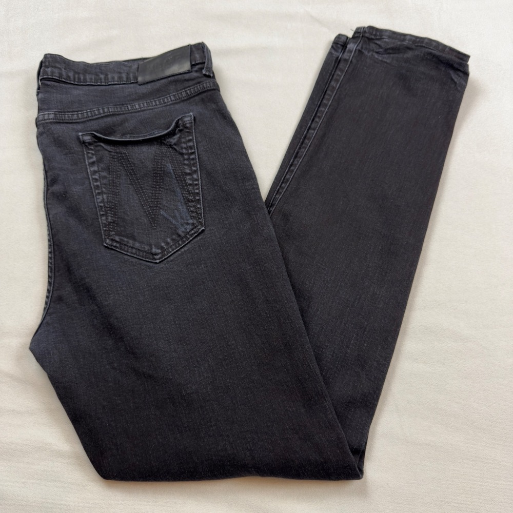 Milano Di Rouge Mens Distressed‎ Slim Jeans Black Embroidered Logo Size 38 x 32